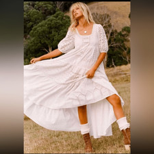 NEW Spell and the Gypsy Lottie Gown with Slip White Eyelet Lace Small