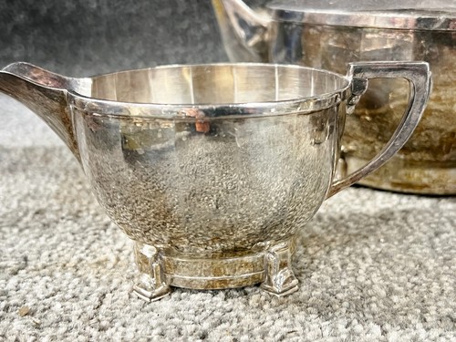 VINTAGE SILVER PLATE TEA SET SUGAR BOWL MILK JUG ART DECO FC & CO - Picture 2 of 10