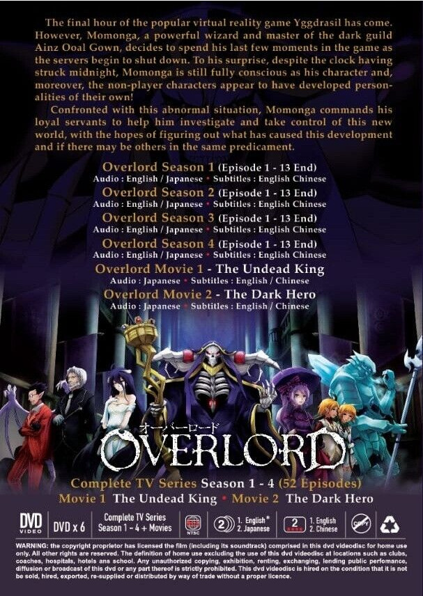 DVD Anime OVERLORD Season 1+2+3+4 Complete Series (1-52 + 2 Movies )  English Dub