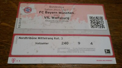 Sammler used Ticket FC Bayern München vs VfL Wolfsburg 1. Bundesliga 16/17 FCB 