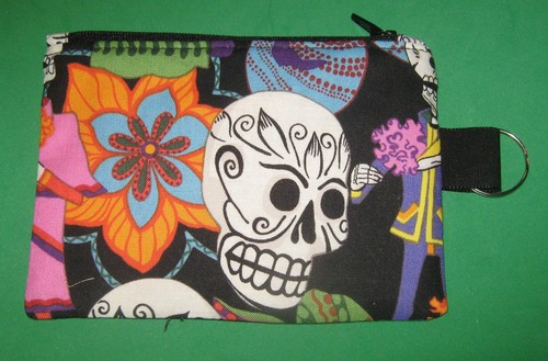 "DAY of the DEAD"  Coin Purse w/ Key Ring -Handmade - Picture 2 of 3