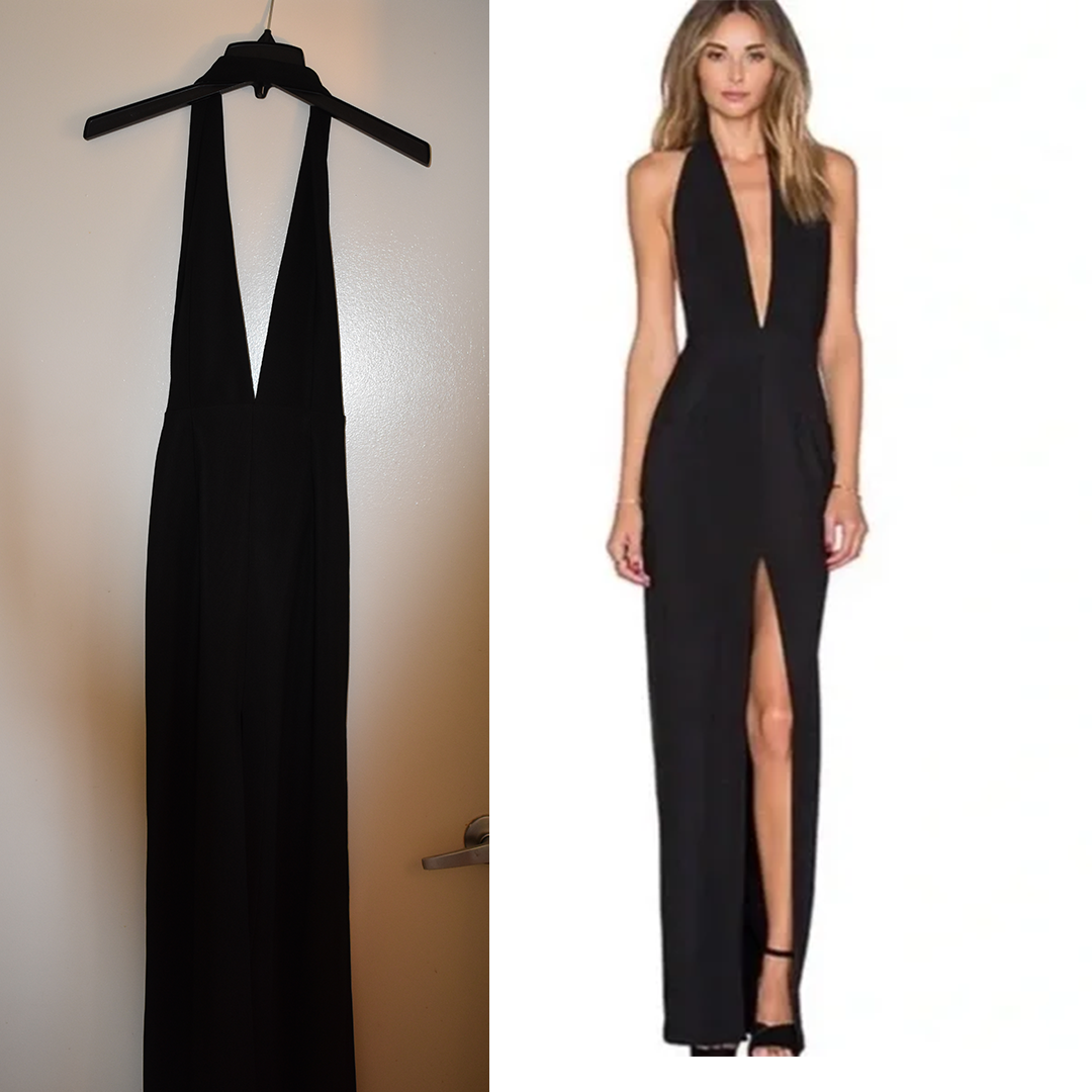 SOLACE London Aeryn Black Halter Plunging Maxi Dress — Size