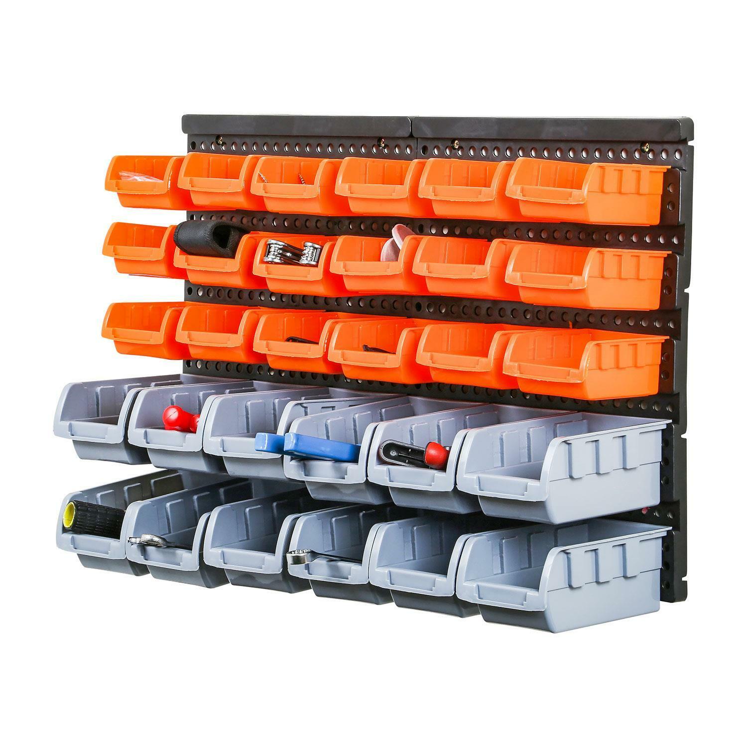 30pc WALL MOUNTED GARAGE STORAGE BIN WORKSHOP ORGANISER RACK DIY TOOL BOXES