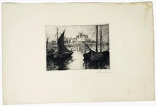 Print Georges Gremillet Etching Palma Cathedral Balearic Spain Signed in Pencil