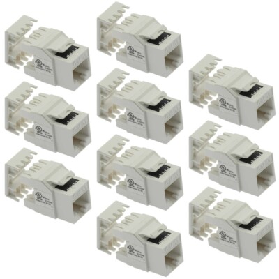10 Pcs Cat5e RJ45 Network Ethernet Keystone Jack 180 Degree 110 Punch Down White