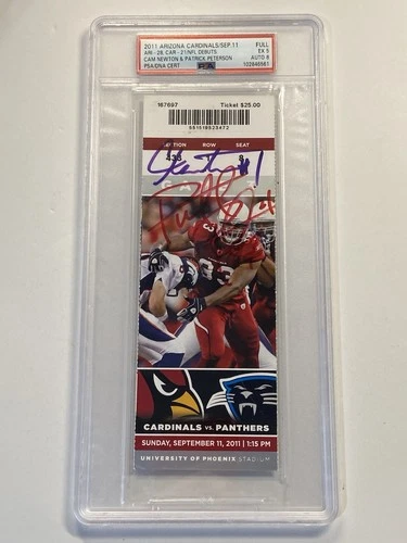 Cam Newton Patrick Peterson signed 2011 NFL Debut Full Ticket PSA DNA 5 Auto 10