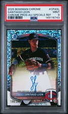2025 BOWMAN CHROME PROSPECT AUTO SPECKLE REFRACTOR SANTIAGO LEON 199/299 PSA 9
