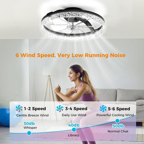 Aphyni 46cm Ceiling Fan with Lights, Low Profile Flush Mount LED Ceiling Fan - Picture 5 of 9