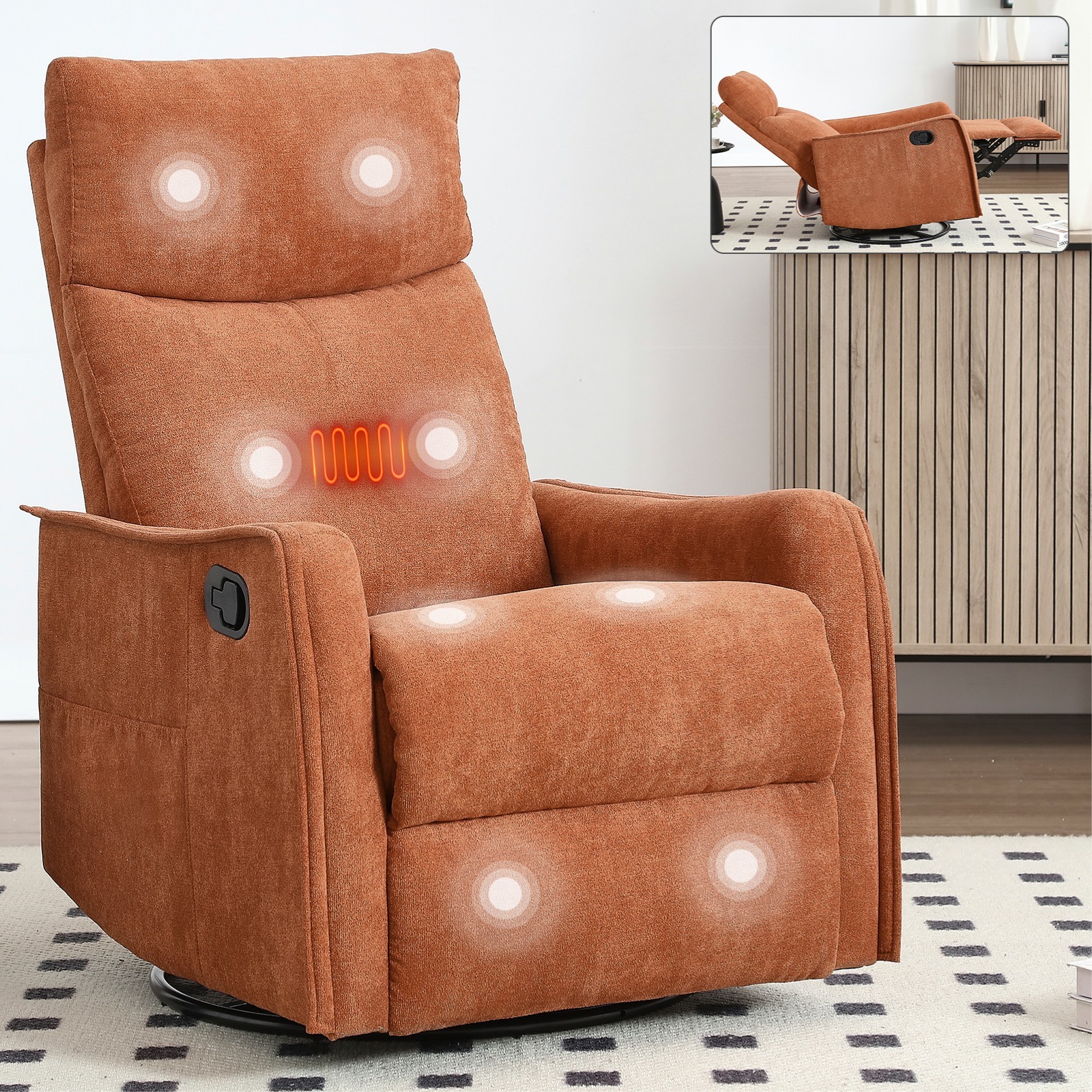 Manual Swivel Rocker Recliner Chair Nursery Glider Rocking Chair  Massage Heated