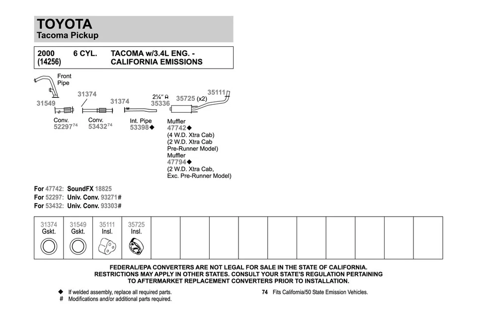 For Toyota Tacoma 00-04 Walker 53398 Aluminized Steel Exhaust Intermediate Pipe Foto 3 de 3