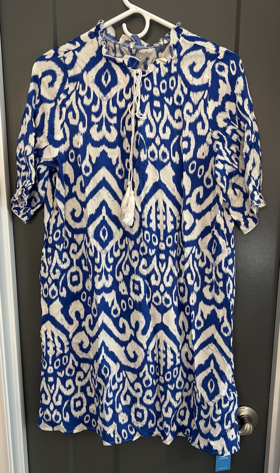 Cupshe Swim Cover Up Mini Dress Size Large. NWT. Blue-white Print