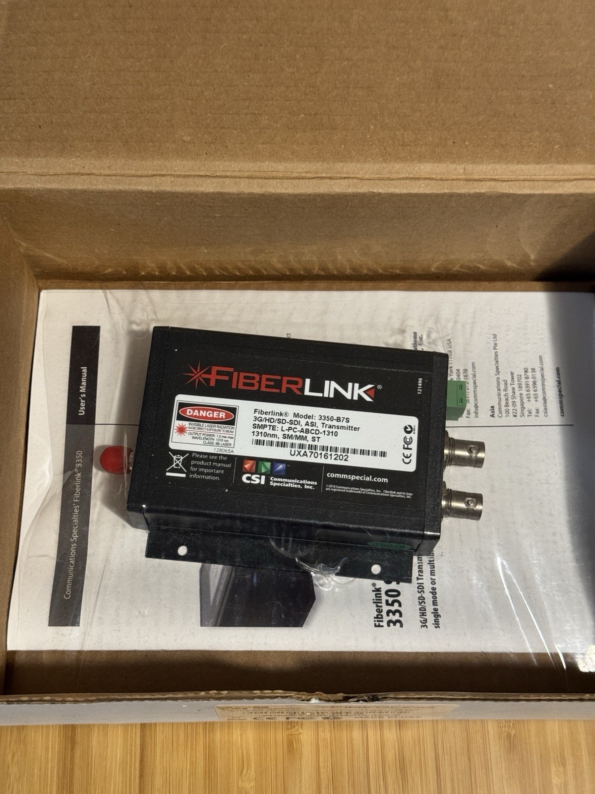 Modelo Fiberlink: 3350-B7S3G/HD/SD-SDI, ASI, TransmisorSMPTE