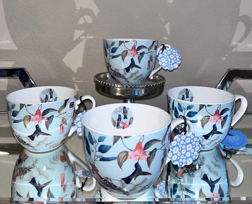 4-NWT BLUE BLUEBIRD & WILLOW STUDIO SPRING HUMMINGBIRD'S TEA/COFFEE MUGS BUNDLE