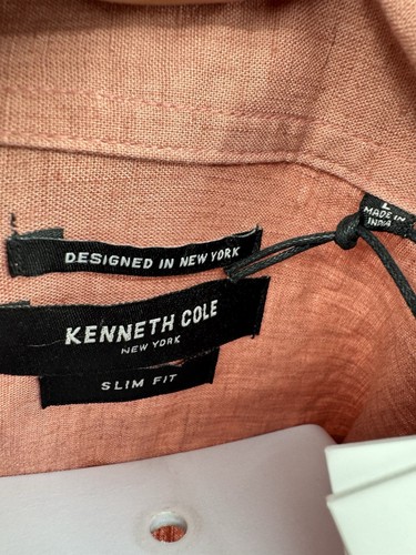 NWT Michael Kors Men's Large Linen Blend Slim Fit Stretch Shirt Solid Pink S/S - Picture 7 of 7