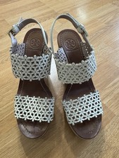 Tory Burch Daisy Perforated Wedge Leather Sandal size 7