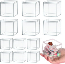 12 PCS Acrylic Square Cube Small Clear Plastic Display Boxes with Lids, 6Pcs 4 X