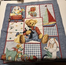 Handmade Baby/Toddler Crib Blanket Blue With Teddy Bear, Bunnies, Toy, Sailboat