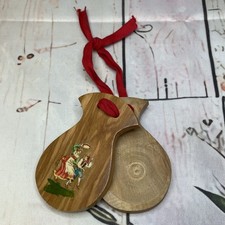 Vintage Sorrento Italy Wooden Castanet Pair Folk Dance Souvenir w/ Red Cord