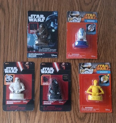 Disney Star Wars Erasers Lot 5 Chewbacca,r2-d2,c3po,Kyle Ren,Stormtrooper Sealed