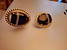 Onyx Like Cuff Links with Oval faux Stone Set in Silver-tone Metal.