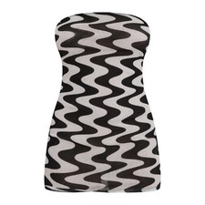 PrettyLittleThing black white monochrome textured wavy abstract print tube dress