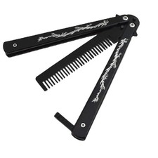 Entrenador de Cuchillo Mariposa de Práctica con Peine - Diseño de Acero Inoxidable Negro
