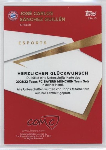 2021 Topps FC Bayern Munchen Team Set eSports Jose Carlos Sanchez Guillen Auto - Picture 2 of 3