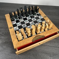 Vintage Chinese Chess Set Hand Carved Wood Folding Storage Case Xiangqi READ