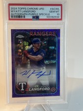 Wyatt Langford RC 2024 Topps Chrome Update Purple Speckle Auto 132/299 PSA 10