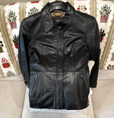 Coach Black Full Zip Lined Jacket w/ Pockets Mid-Length Women's Size 4