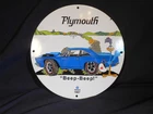 VINTAGE PORCELAIN 1967 MOPAR PLYMOUTH ROADRUNNER DISPLAY SIGN 383 12". 2# 7oz