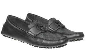 CHAUSSURES DE CONDUCTEUR MOCASSIN NEUVES GUCCI LUXE NOIR GRIS GG EMBOÎTABLES 8/US 8,5