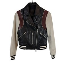 ALL SAINTS Panel Baseball Balfern Lambskin Leather Edgy Jacket Black Chalk 4