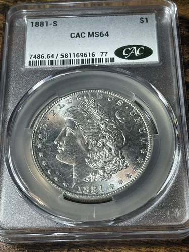 1881-S Morgan Silver Dollar CAC MS64 - Beautiful Old US Silver $1 Coin