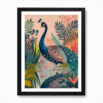 Peacock & The Pond 1 Art Print Framed Wall Art Poster Canvas Print Picture