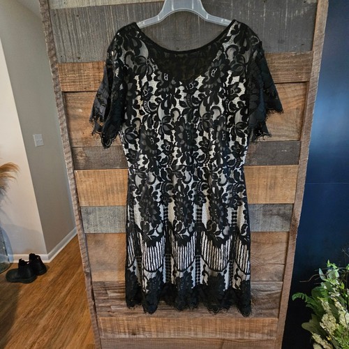 MSLG Women's Elegant Round Neck Dress V-Back Wedding Floral Lace Cocktail Party - Picture 12 of 15