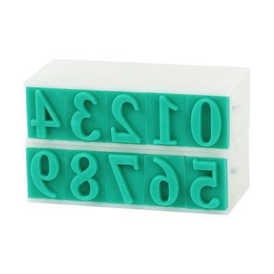 Büro abnehmen 18mm x 11 mm 0-9 Zahn arabisch Nummer Stempel Stamp grün beige 
