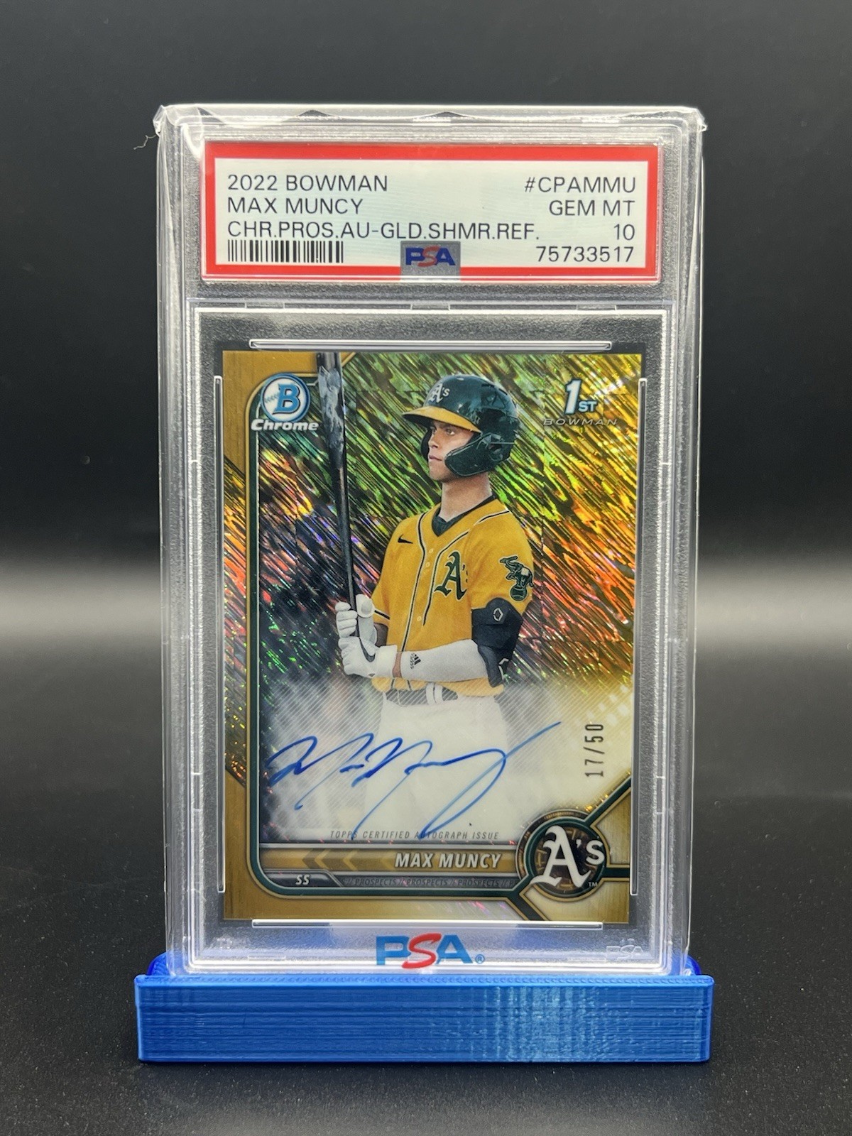 Max Muncy 2022 Bowman Gold Shimmer Auto 17/50 PSA 10- 1st Bowman Auto 
