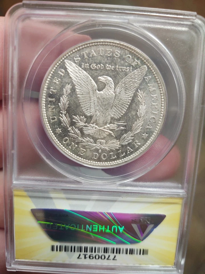 1880-S Morgan Silver Dollar ANACS MS62PL GLASSY Obverse & Surprised its this low - Image 4 of 4