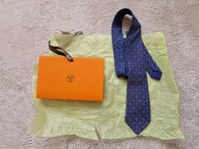 Hermes Herren Krawatte Seide Silk Blau Muster...