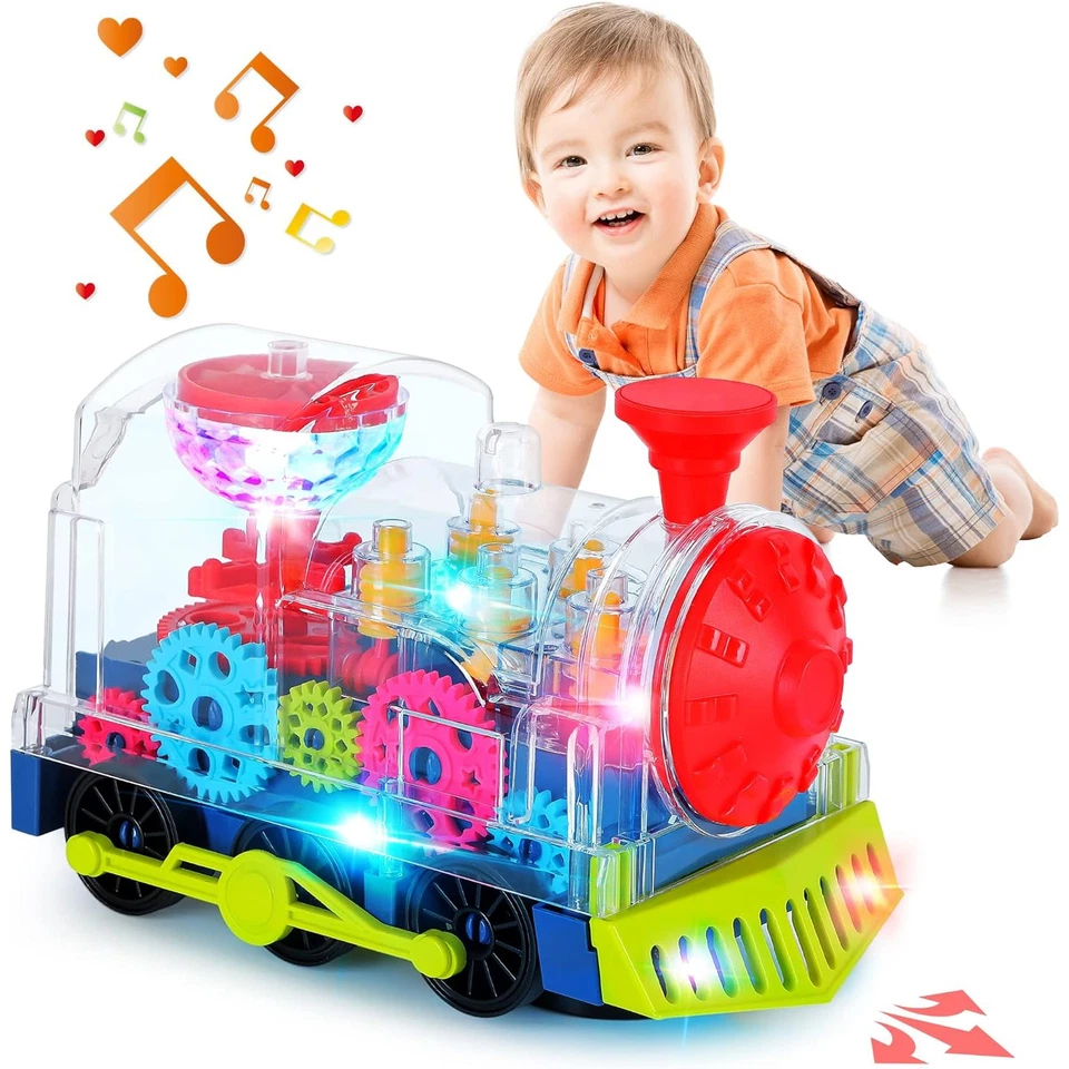 Transparent Gear Toy Train Car Color Light Electric Music Children's Toy Gifts - Image 2 of 4