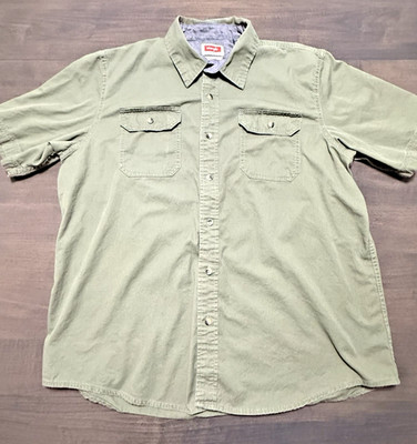 Wrangler Premium Olive Green Short Sleeve Button Up Shirt Mens XL 