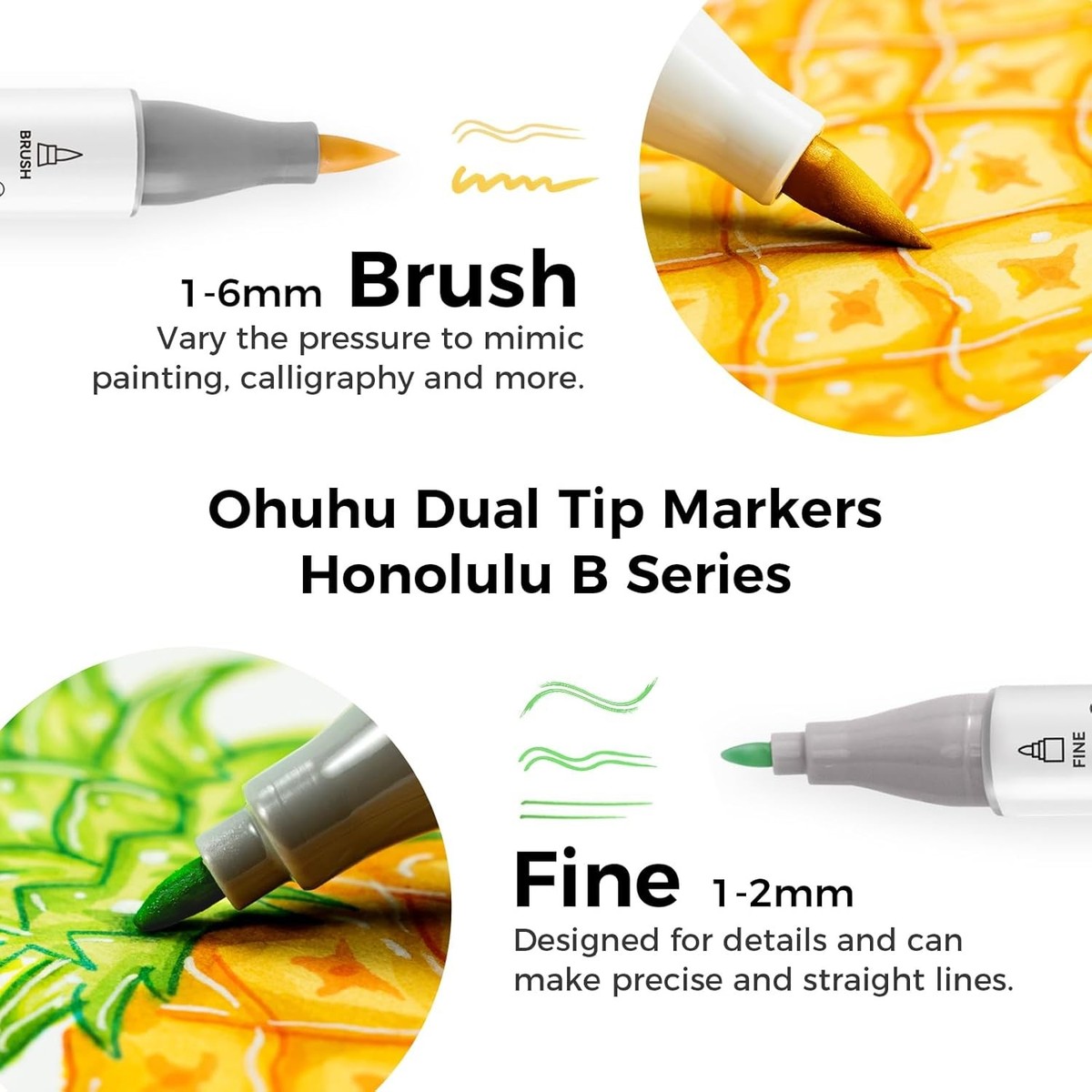 Ohuhu Alcohol Markers 216-color Double Tipped Brush & Fine