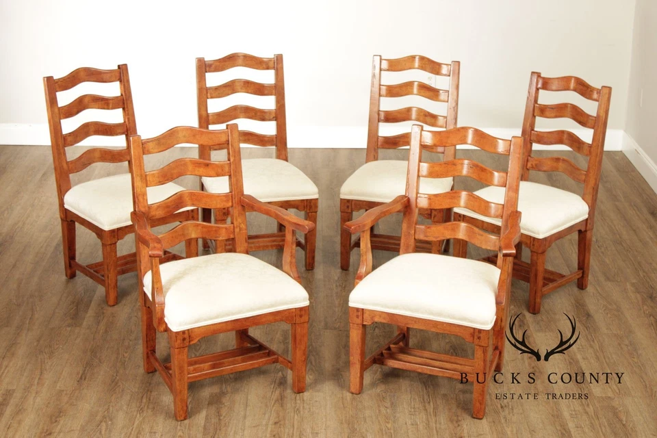 Juego de seis sillas de comedor Bausman con respaldo de escalera provincial del país francés Foto 2 de 4
