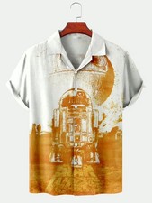 Men's Retro Planet Print Cuban Collar Short Sleeve Shirt 16