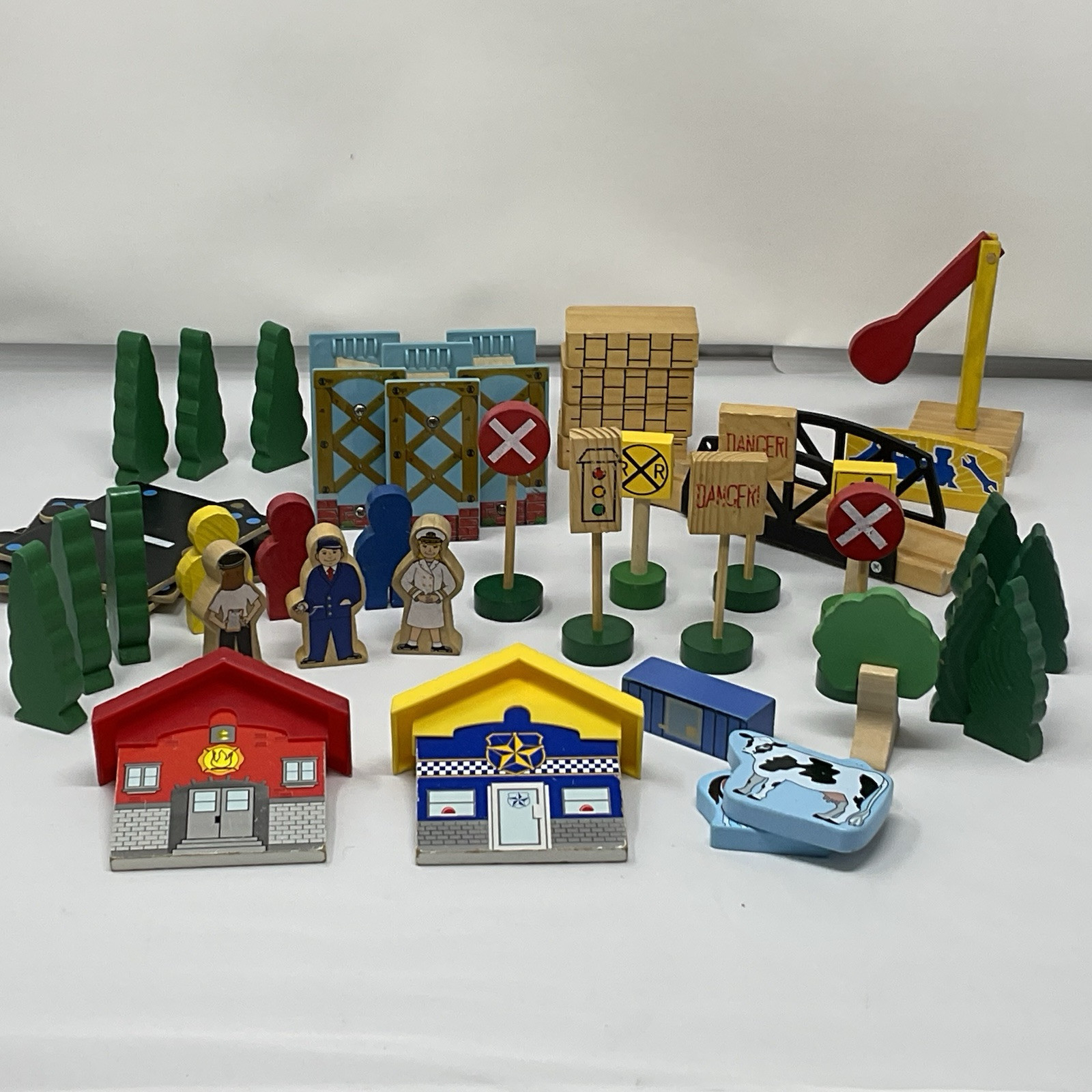 Vintage Thomas Train Brio Wooden Toy Lot with Signs Trees People Farm Animals