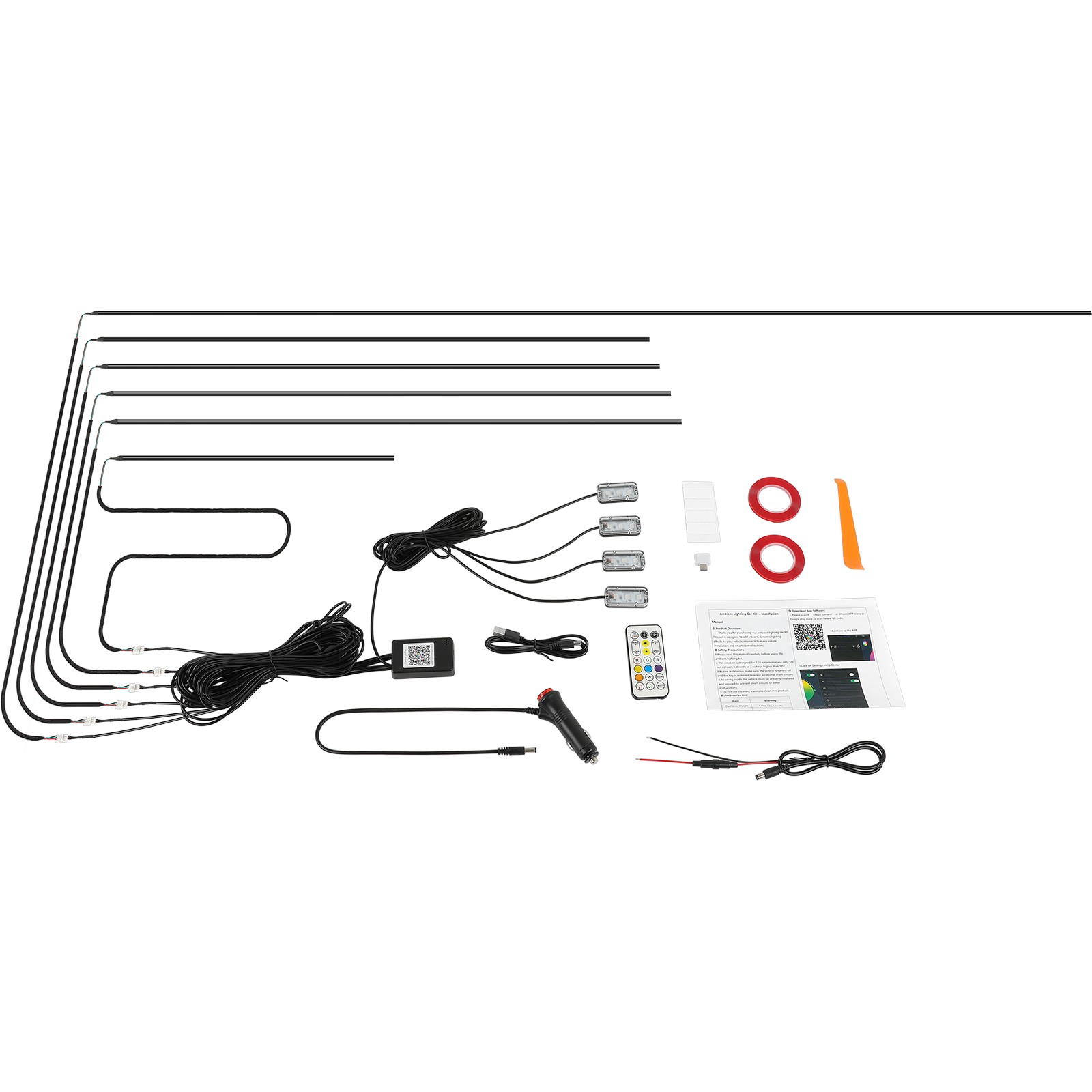 For Maserati 6 in 1 Car Interior LED Light Strips Kit RGB Neon Multi Color APP