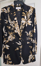 Calvin Klein Blazer Womens S8 Black with Floral Design Gold Buttons