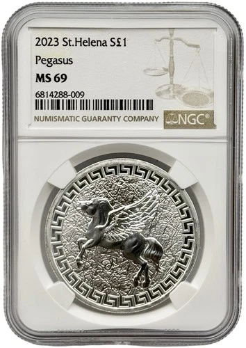 2023 St. Helena Pegasus 1 oz .999 Fine Silver NGC MS69