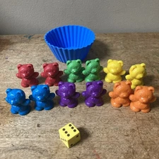 Kids Corner 12 Colored Counting Bears w/ Sorting Cup & Soft Die Sorting Counting